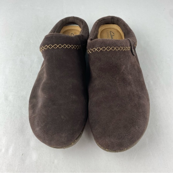 Clarks Collection Womens 11 Roseville Echo Clog Mule Mahogony Suede Slip On - Picture 3 of 5